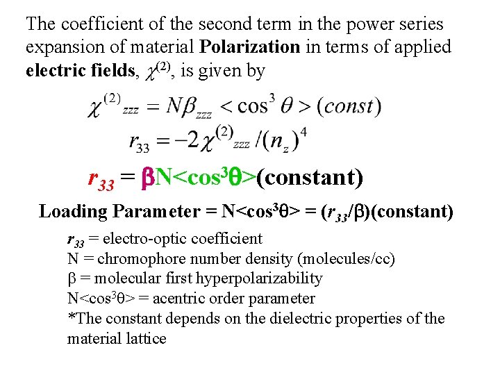 The coefficient of the second term in the power series expansion of material Polarization