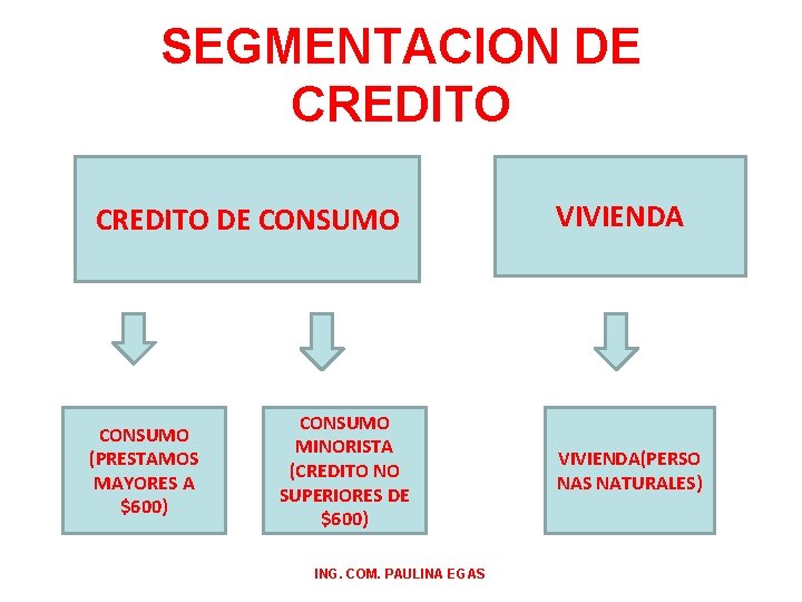 SEGMENTACION DE CREDITO DE CONSUMO (PRESTAMOS MAYORES A $600) CONSUMO MINORISTA (CREDITO NO SUPERIORES