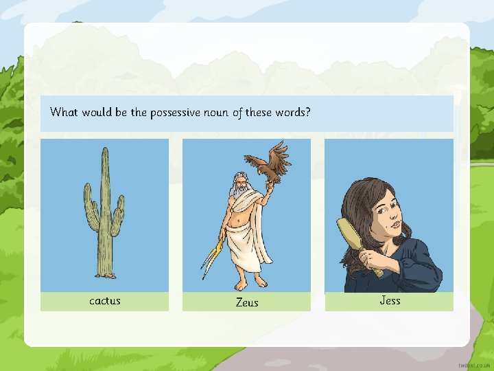 What would be the possessive noun of these words? cactus Zeus Jess 