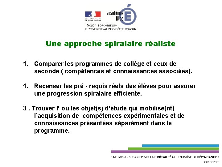 Une approche spiralaire réaliste 1. Comparer les programmes de collège et ceux de seconde