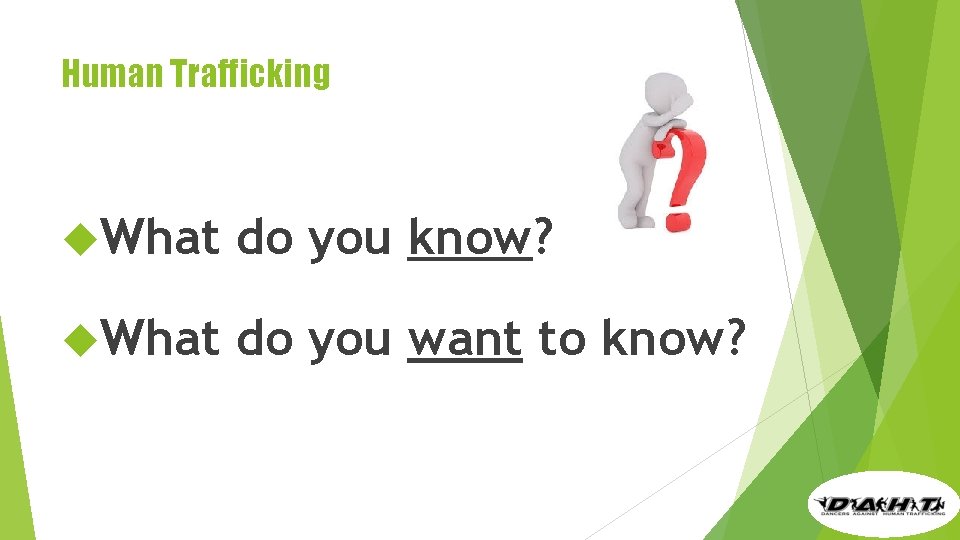 Human Trafficking What do you know? What do you want to know? 