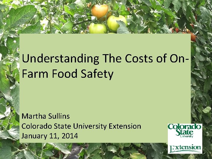 Understanding The Costs of On. Farm Food Safety Martha Sullins Colorado State University Extension