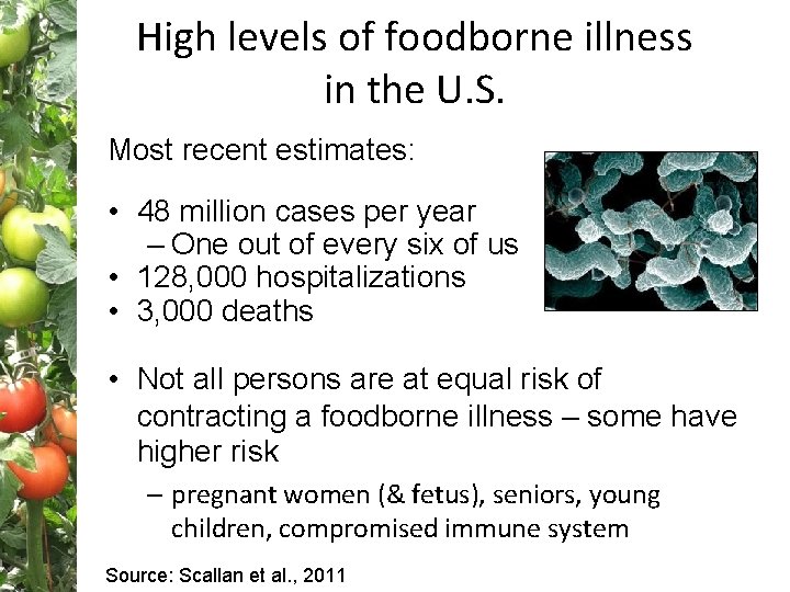 High levels of foodborne illness in the U. S. Most recent estimates: • 48