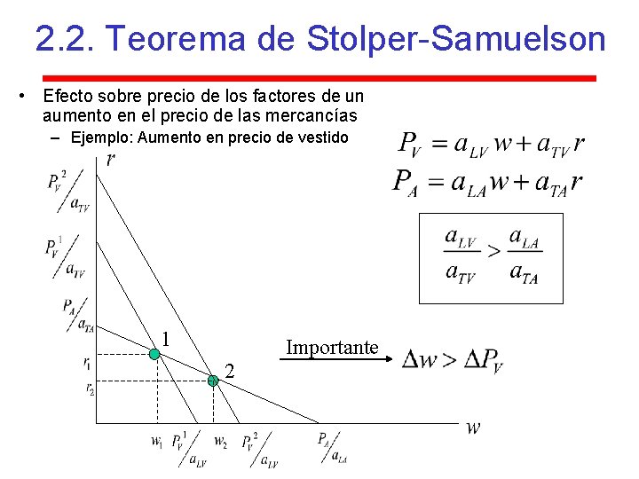 2. 2. Teorema de Stolper-Samuelson • Efecto sobre precio de los factores de un