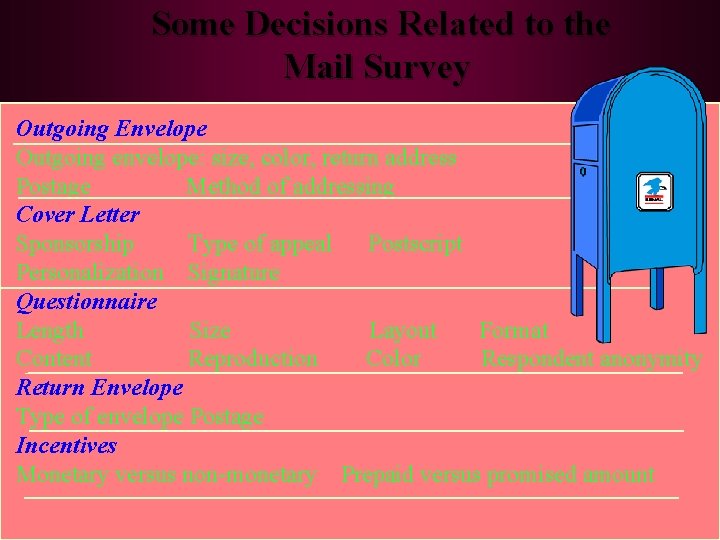 Some Decisions Related to the Mail Survey Outgoing Envelope Outgoing envelope: size, color, return