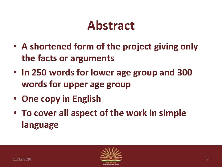 Abstract • A shortened form of the project giving only the facts or arguments