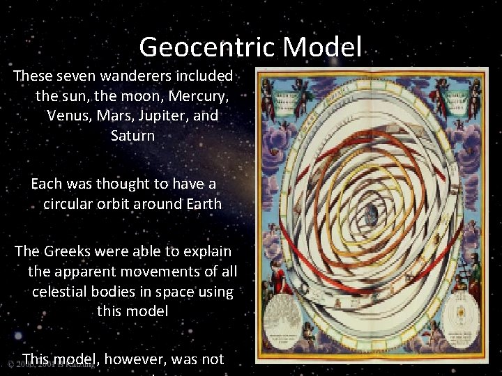 Geocentric Model These seven wanderers included the sun, the moon, Mercury, Venus, Mars, Jupiter,