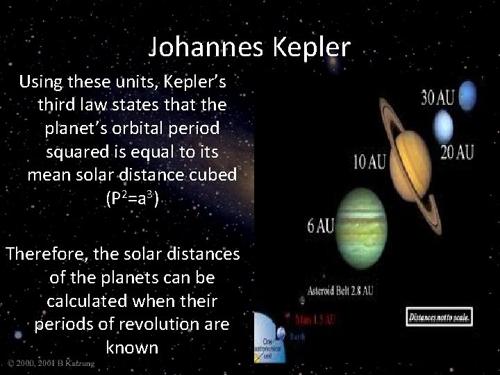 Johannes Kepler Using these units, Kepler’s third law states that the planet’s orbital period