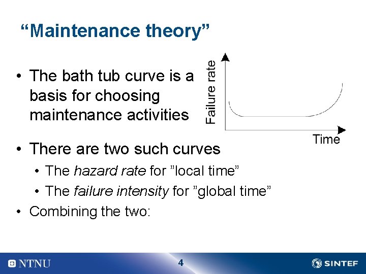 “Maintenance theory” • The bath tub curve is a basis for choosing maintenance activities “Maintenance theory” • The bath tub curve is a basis for choosing maintenance activities