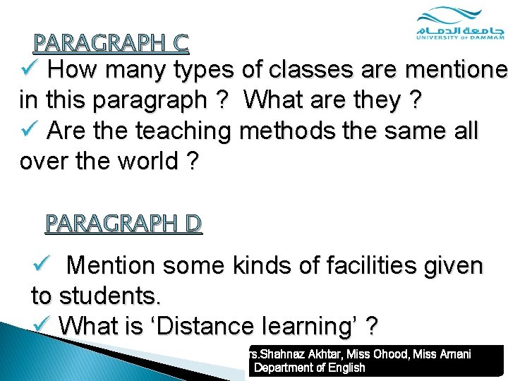 PARAGRAPH C ü How many types of classes are mentione in this paragraph ?