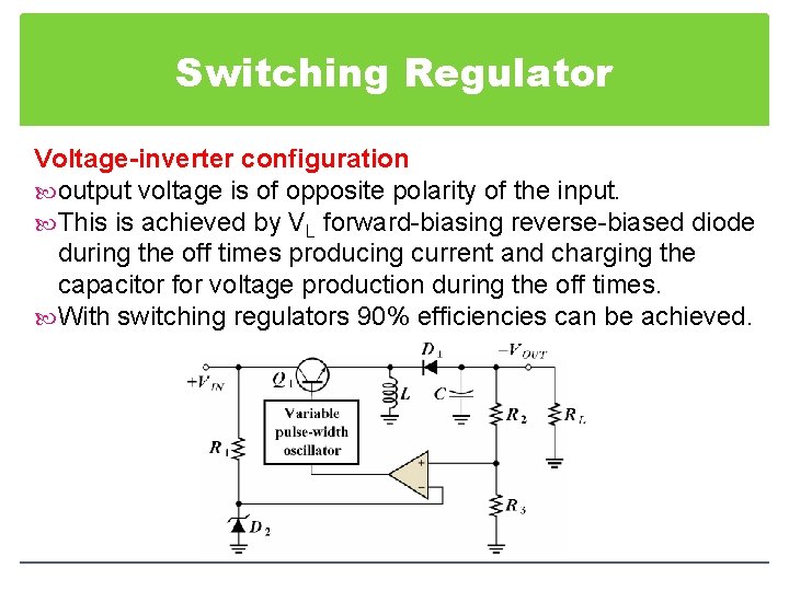 Switching Regulator Voltage-inverter configuration output voltage is of opposite polarity of the input. This