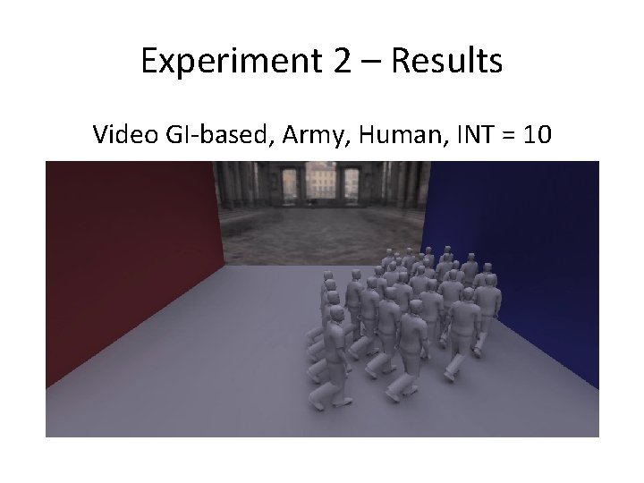 Experiment 2 – Results Video GI-based, Army, Human, INT = 10 