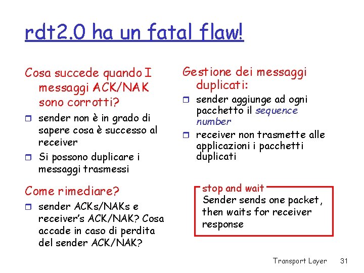 rdt 2. 0 ha un fatal flaw! Cosa succede quando I messaggi ACK/NAK sono