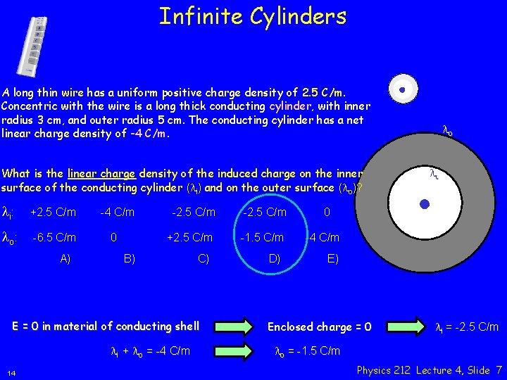 Infinite Cylinders A long thin wire has a uniform positive charge density of 2.