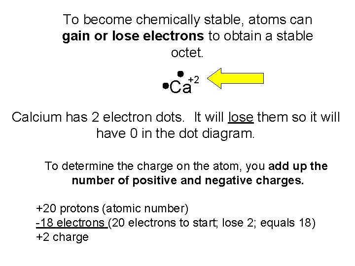 To become chemically stable, atoms can gain or lose electrons to obtain a stable