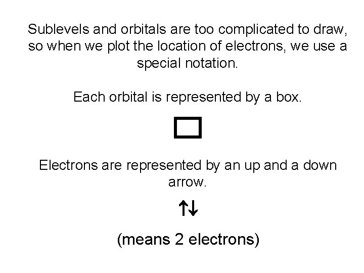 Sublevels and orbitals are too complicated to draw, so when we plot the location