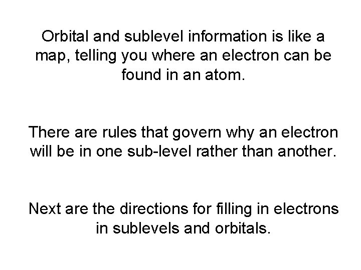 Orbital and sublevel information is like a map, telling you where an electron can