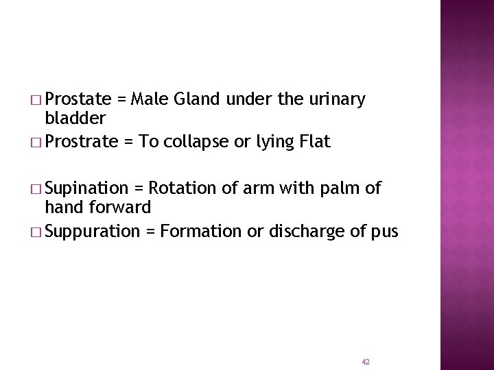 � Prostate = Male Gland under the urinary bladder � Prostrate = To collapse