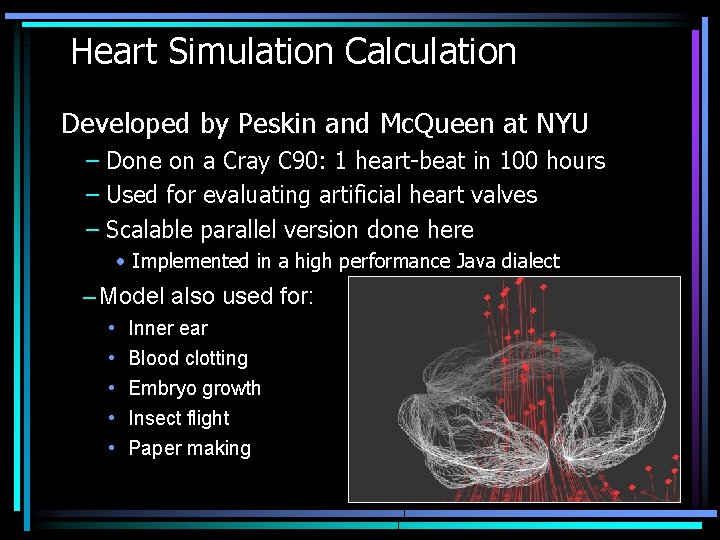 Heart Simulation Calculation Developed by Peskin and Mc. Queen at NYU – Done on