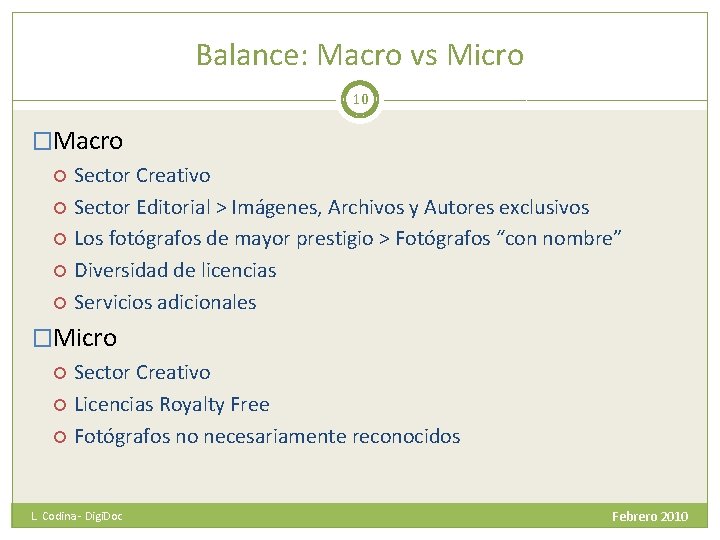 Balance: Macro vs Micro 10 �Macro Sector Creativo Sector Editorial > Imágenes, Archivos y