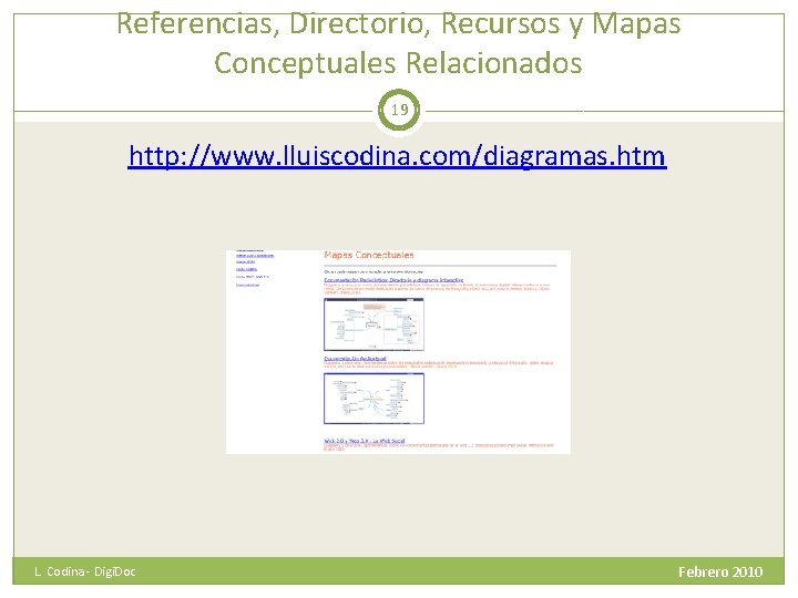 Referencias, Directorio, Recursos y Mapas Conceptuales Relacionados 19 http: //www. lluiscodina. com/diagramas. htm L.