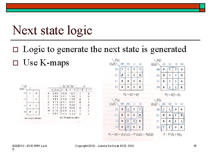 Next state logic o o Logic to generate the next state is generated Use