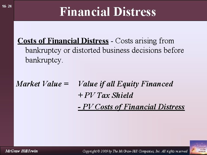 16 - 24 Financial Distress Costs of Financial Distress - Costs arising from bankruptcy