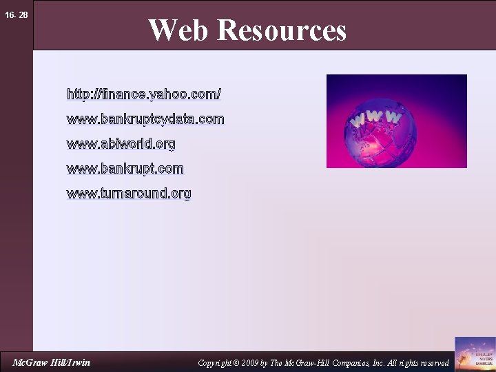 16 - 28 Web Resources http: //finance. yahoo. com/ www. bankruptcydata. com www. abiworld.