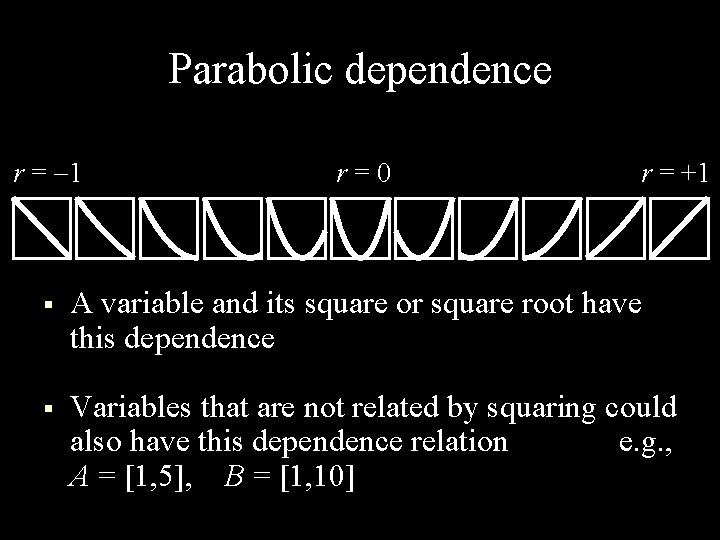 Parabolic dependence r = 1 r = 0 r = +1 § A variable