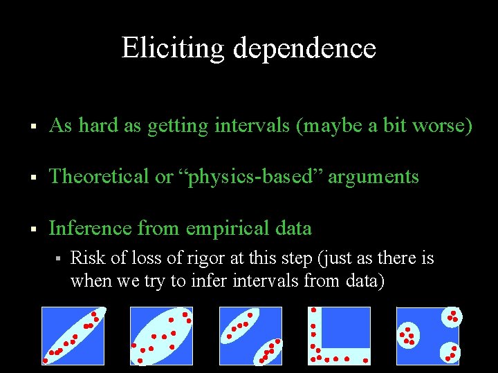 Eliciting dependence § As hard as getting intervals (maybe a bit worse) § Theoretical