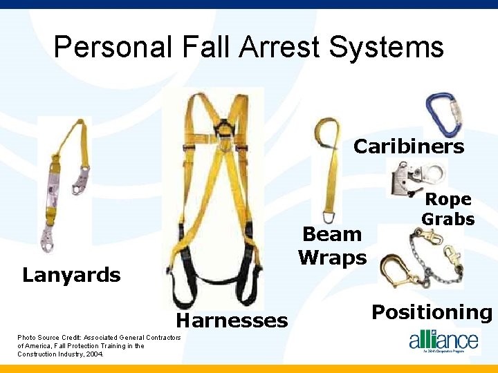 Personal Fall Arrest Systems Caribiners Beam Wraps Lanyards Harnesses Photo Source Credit: Associated General