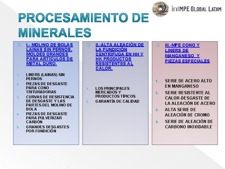  � I. - MOLINO DE BOLAS LAINAS SIN PERNOS, MOLDES GRANDES PARA ARTÍCULOS