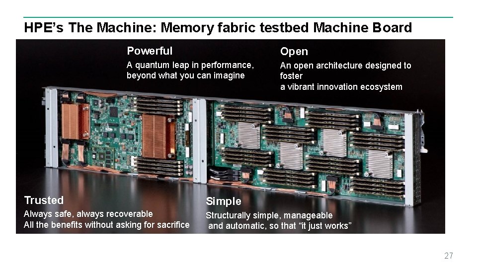 HPE’s The Machine: Memory fabric testbed Machine Board Powerful Open A quantum leap in HPE’s The Machine: Memory fabric testbed Machine Board Powerful Open A quantum leap in
