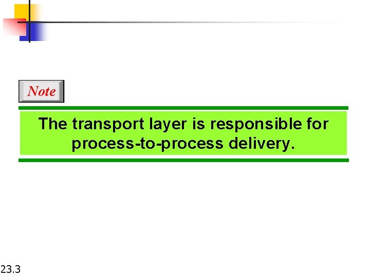 Note The transport layer is responsible for process-to-process delivery. 23. 3 