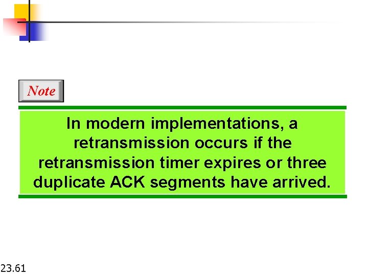 Note In modern implementations, a retransmission occurs if the retransmission timer expires or three