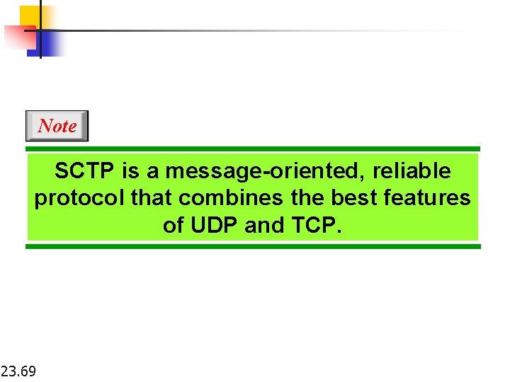 Note SCTP is a message-oriented, reliable protocol that combines the best features of UDP