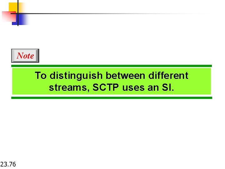 Note To distinguish between different streams, SCTP uses an SI. 23. 76 