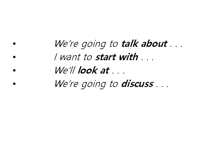 • • We’re going to talk about. . . I want to start • • We’re going to talk about. . . I want to start