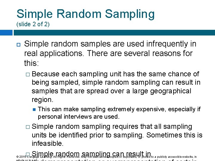 Simple Random Sample Example Problems Chapter 7 2015 Cengage Learning All Rights Reserved