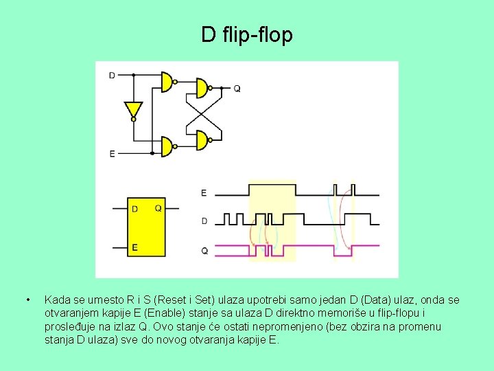 D flip-flop • Kada se umesto R i S (Reset i Set) ulaza upotrebi