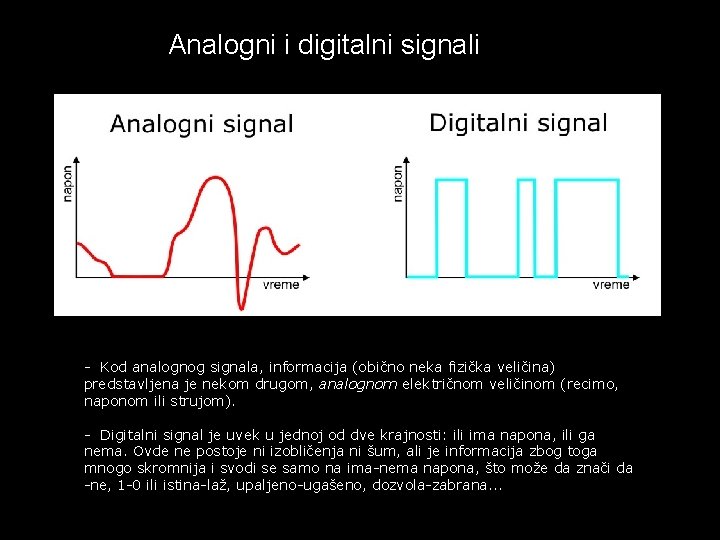 Analogni i digitalni signali - Kod analognog signala, informacija (obično neka fizička veličina) predstavljena