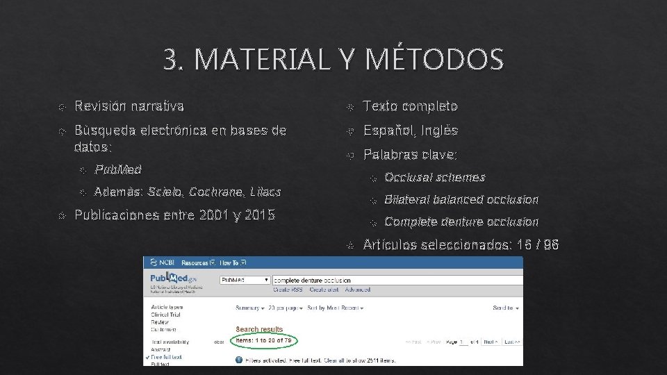 3. MATERIAL Y MÉTODOS Revisión narrativa Texto completo Búsqueda electrónica en bases de datos: