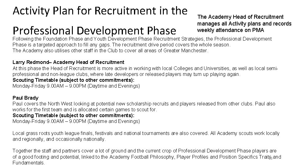 Activity Plan for Recruitment in the Professional Development Phase The Academy Head of Recruitment Activity Plan for Recruitment in the Professional Development Phase The Academy Head of Recruitment