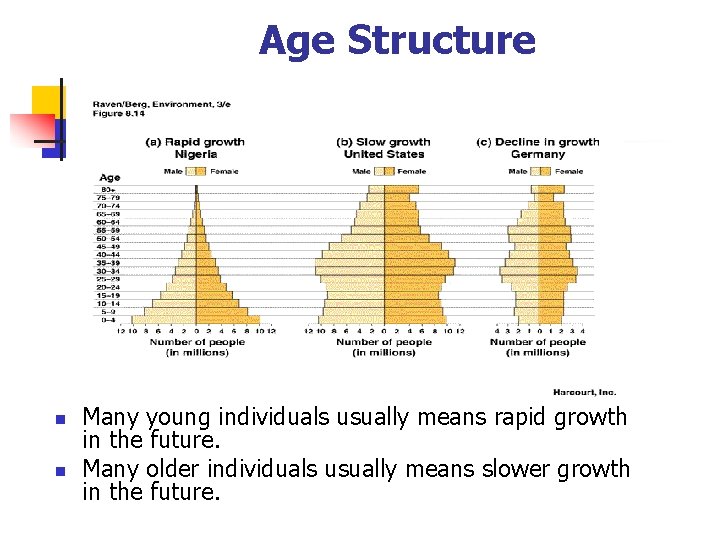 Age Structure n n Many young individuals usually means rapid growth in the future.