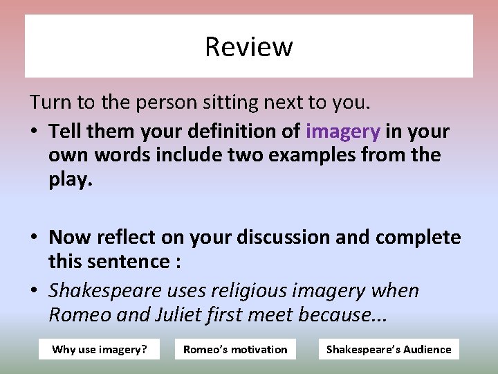 Review Turn to the person sitting next to you. • Tell them your definition