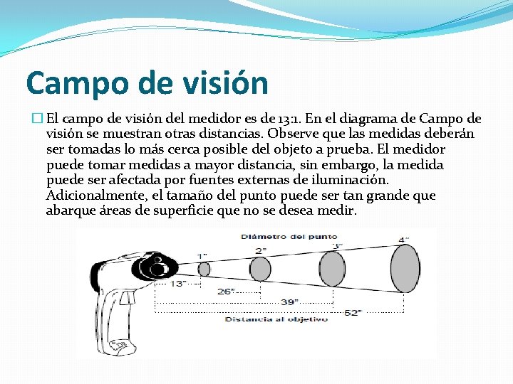 Campo de visión � El campo de visión del medidor es de 13: 1.