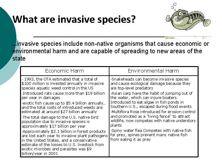 What are invasive species? …invasive species include non-native organisms that cause economic or environmental