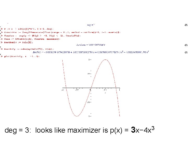 deg = 3: looks like maximizer is p(x) = 3 x− 4 x 3