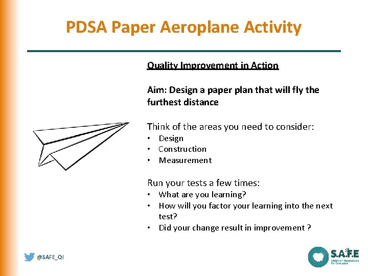PDSA Paper Aeroplane Activity Quality Improvement in Action Aim: Design a paper plan that PDSA Paper Aeroplane Activity Quality Improvement in Action Aim: Design a paper plan that