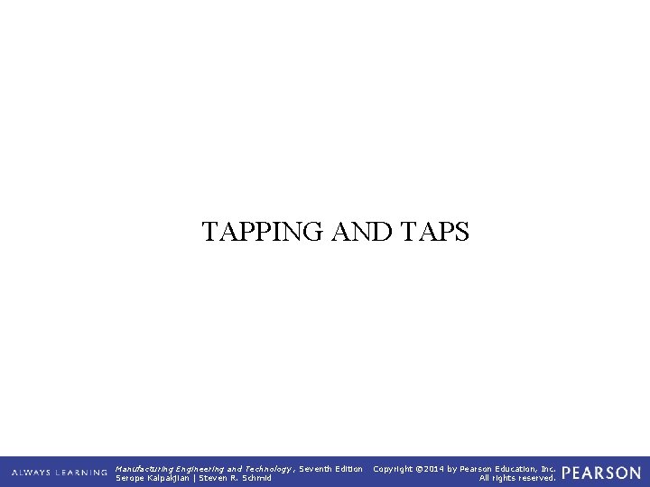 TAPPING AND TAPS Manufacturing Engineering and Technology , Seventh Edition Serope Kalpakjian | Steven